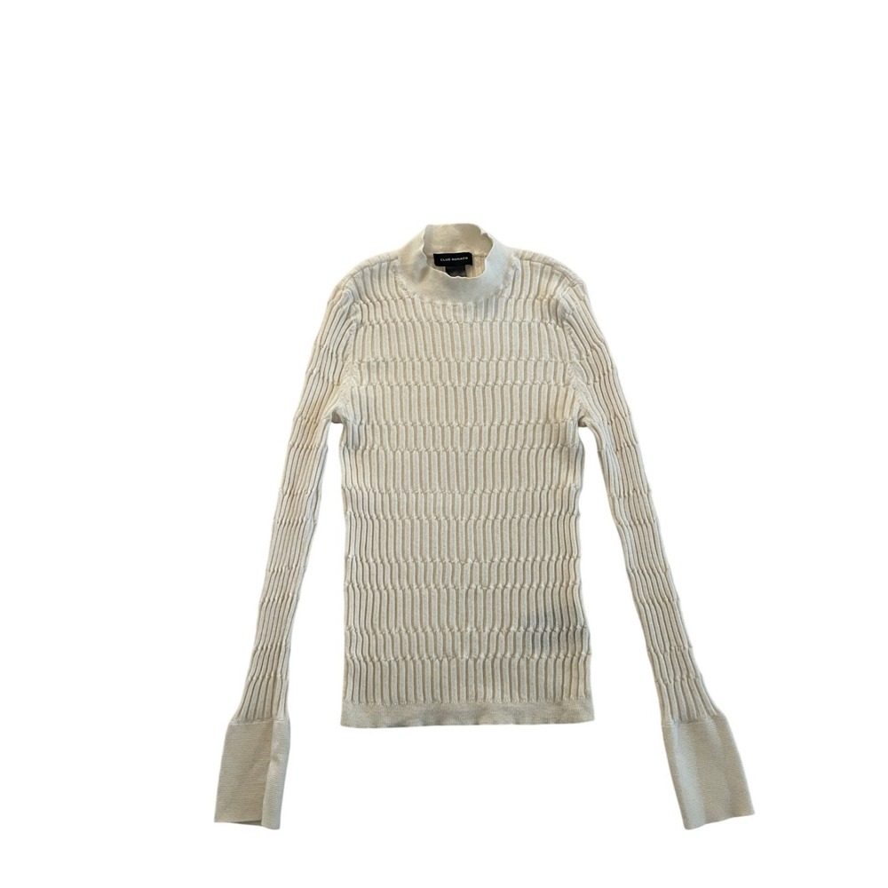 Cream 100% Wool Textured Ribbed Mock Neck Sweater Size M by Club Monaco